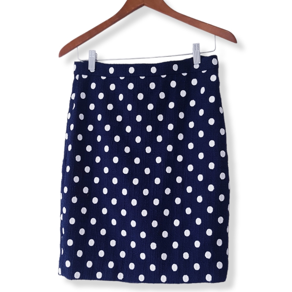 J.CREW Navy Blue & White Polka Dot No.2 Textured Pencil Skirt